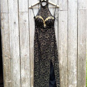 Vintage Black Lace Gold Dress L